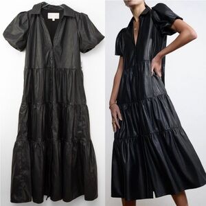 Brochu Walker The Havana Vegan Leather Dress Midi Black Onyx Size XS New